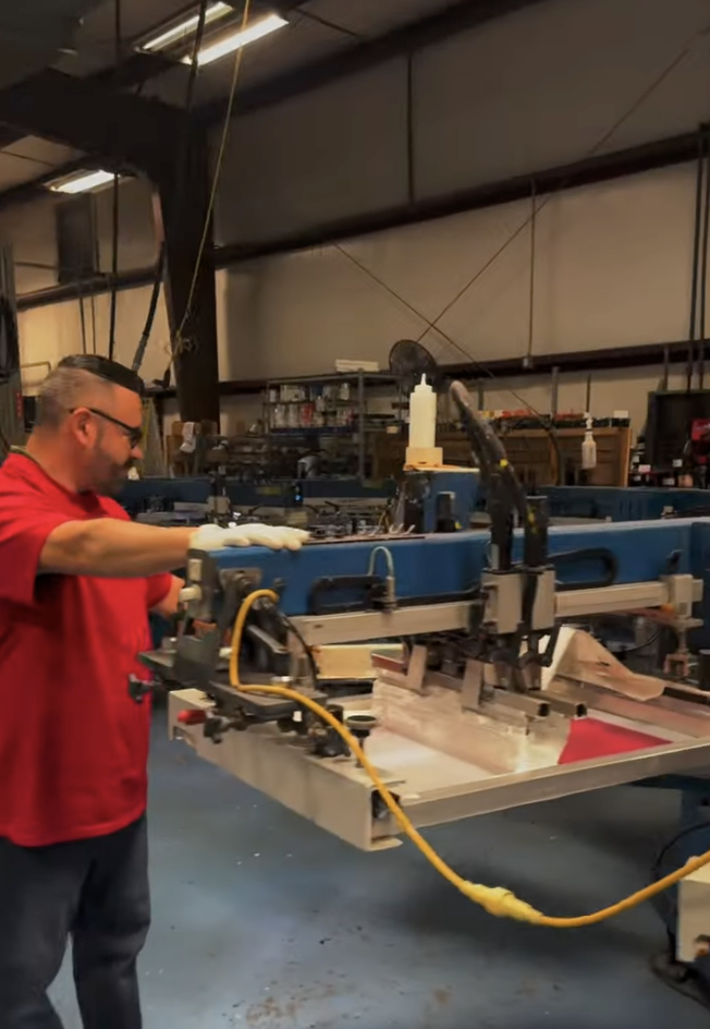 Production floor with screen printing equipment